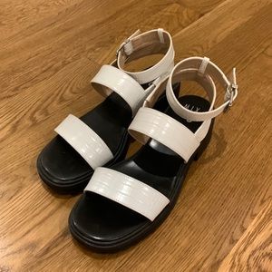 White alligator-ish strap sandals